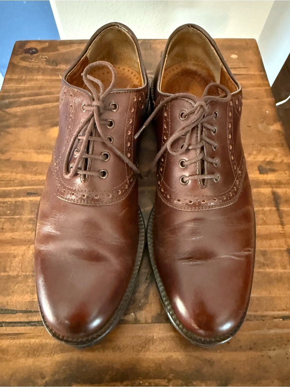 Johnston & Murphy Made in Italy Dark Brown Leather Wingtip Derby Shoes Size 8.5